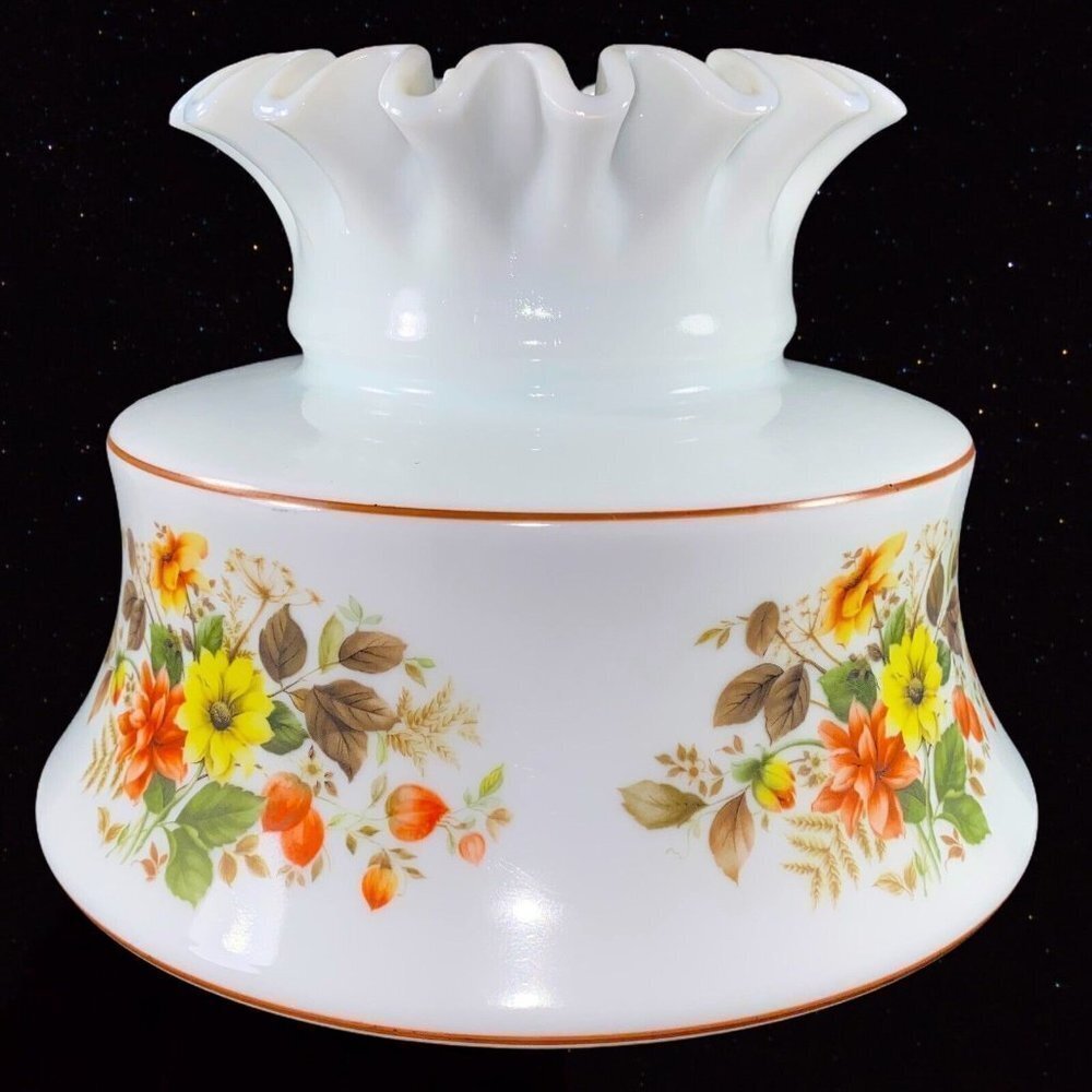Vintage Quoizel Abigail Adams‎ Lamp Shade Ruffled Top Milk Glass 8”T 7”W Flower
